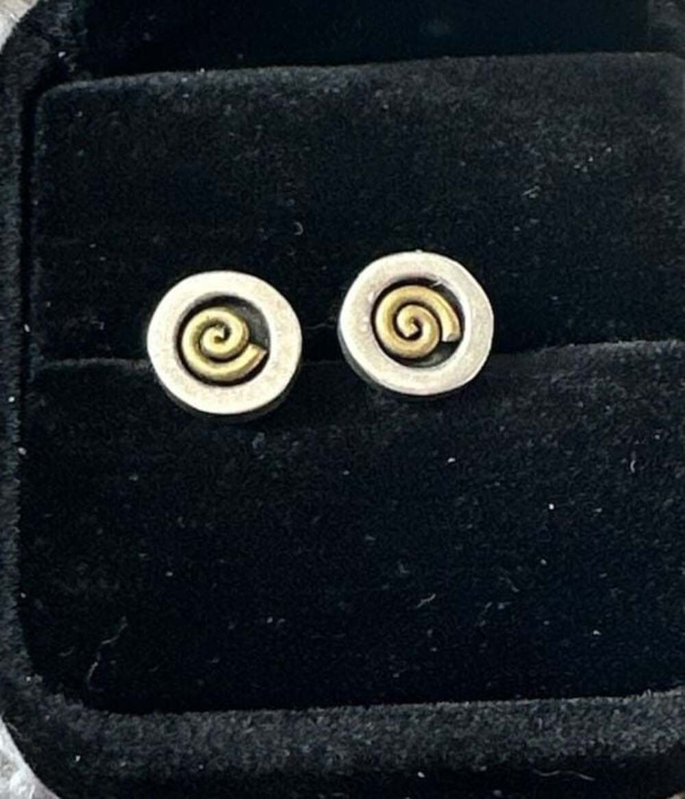 Vintage FF Sterling Silver Celtic Spiral Mixed Metal Brass Swirl 925 Earrings